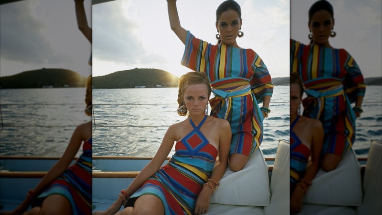 Cheryl Tiegs and Ali MacGraw looking serious and posing for Glamour Magazine in 1967