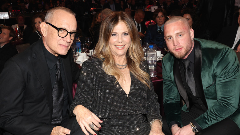 Tom Hanks, Rita Wilson, and Chet Hanks attend the Pre-GRAMMY Gala & GRAMMY Salute to Industry Icons