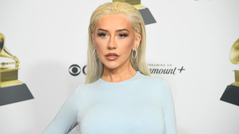Christina Aguilera serious pose at Grammys