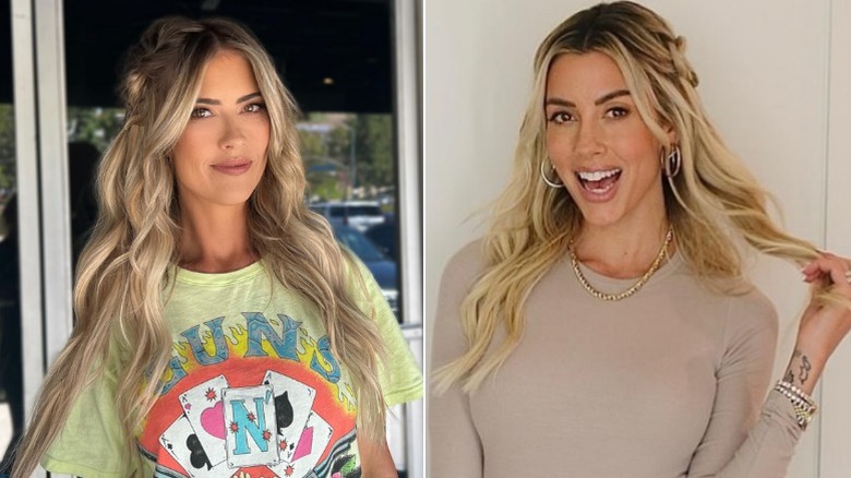 Split image of Christina Haack with a half updo and Heather Rae El Moussa with a half up do
