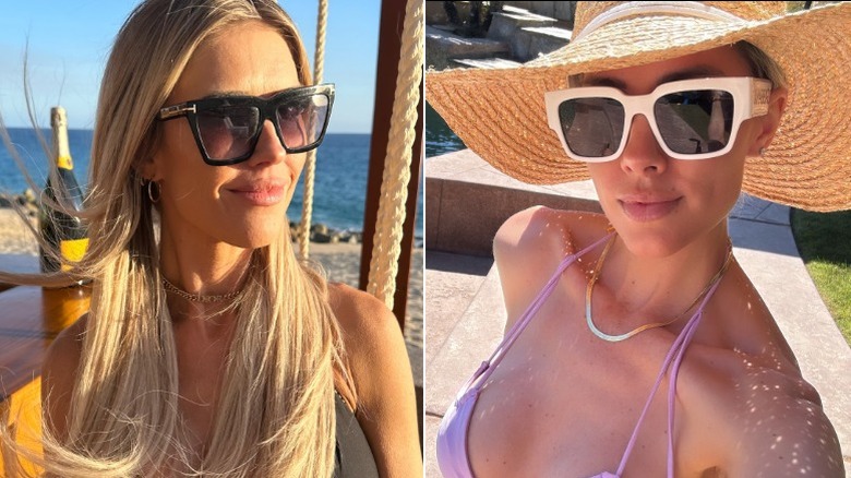 Split image of Christina Haack in sunglasses and Heather Rae El Moussa in sunglasses
