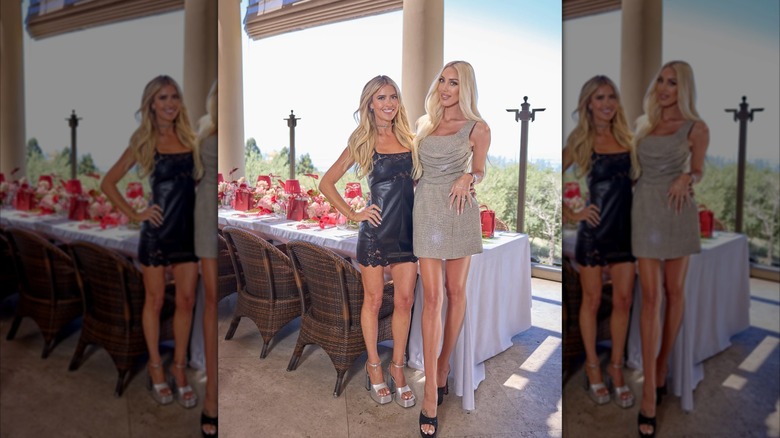 Christina Haack wearing vinyl black dress next to a friend