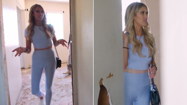 Split image of Christina Haack walking through a house she's flipping on "The Flip Off" (2025)