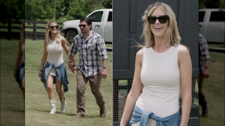 Christina Haack wearing a bodycon dress with cowboy boots