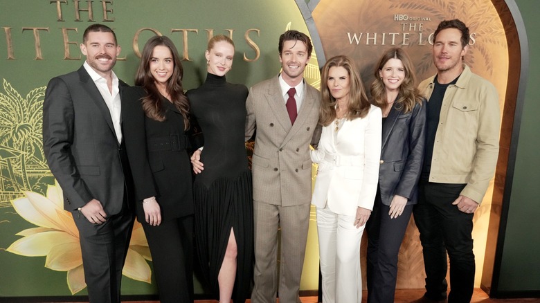 Christopher Schwarzenegger (far left) at "The White Lotus" premiere in 2025
