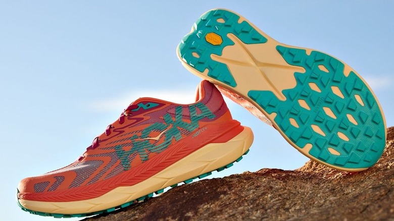 Hoka shoes on rock