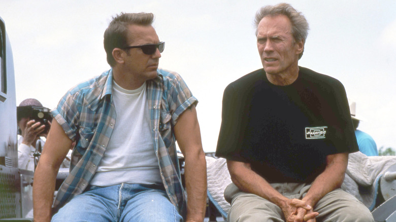 Kevin Costner with actor, director and producer Clint Eastwood on the set his movie A Perfect World.
