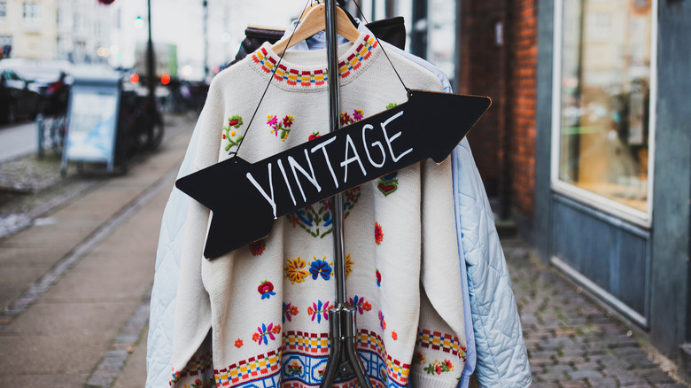 Vintage clothing racks outside