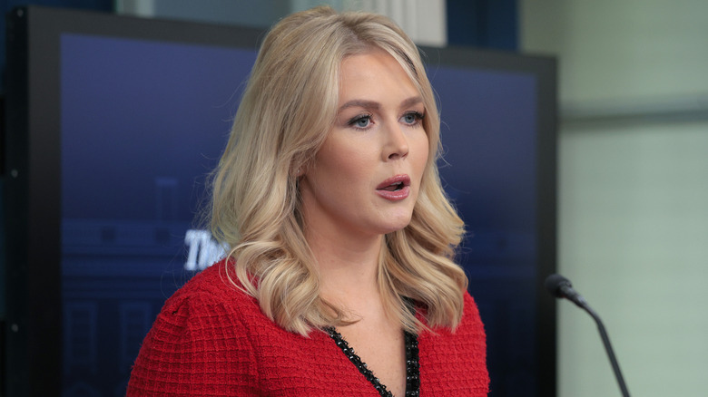 Karoline Leavitt delivering a press briefing