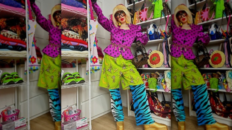 hot pink, green, blue outfit