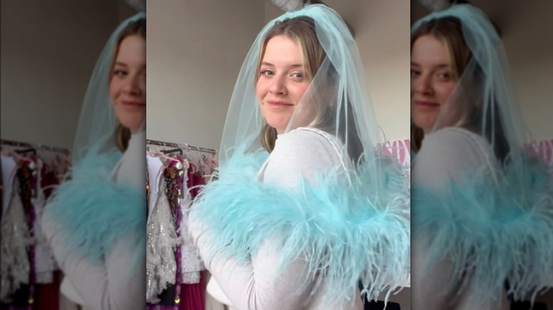 Woman with blue wedding veil