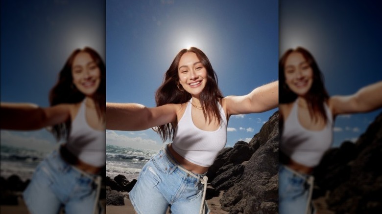 Lola Tung smiling wearing American Eagle clothing