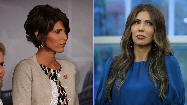 Composite image of Kristi Noem before and after hair extensions