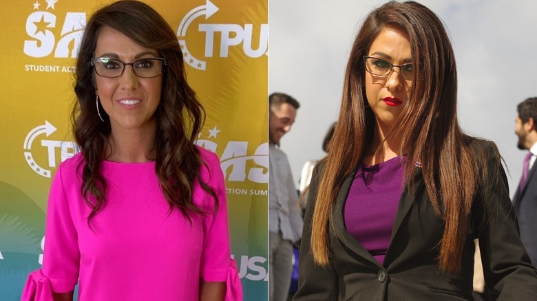 Composite image of Lauren Boebert without and with hair extensions