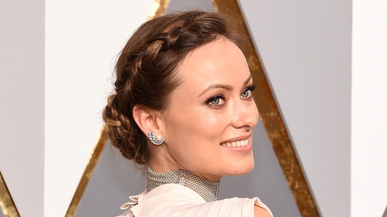 Olivia Wilde halo braid hairstyle