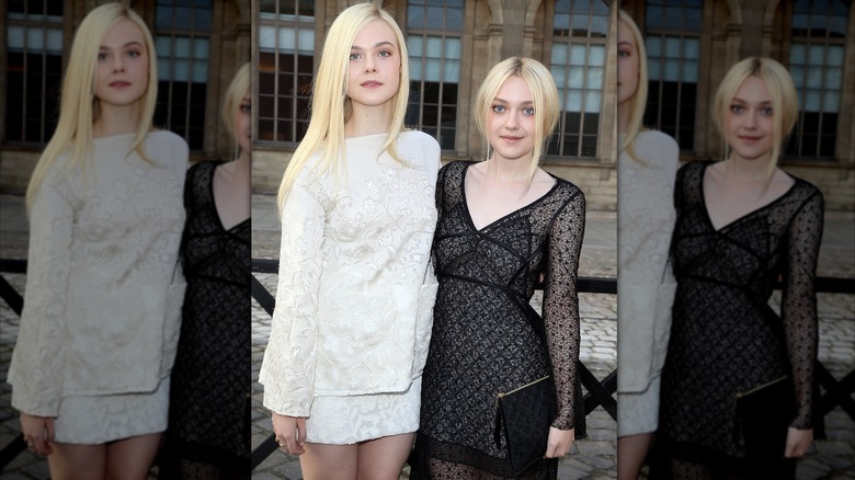 Elle Fanning and Dakota Fanning attend the Louis Vuitton show as part of the Paris Fashion Week Womenswear Spring/Summer 2014 on October 2, 2013 in Paris, France.