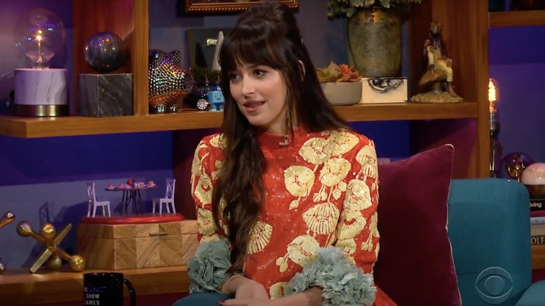 Dakota Johnson on "The Late Late Show with James Corden" in 2021