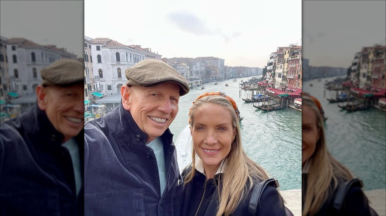 Dana Perino smiling next to Peter McMahon at Venice.