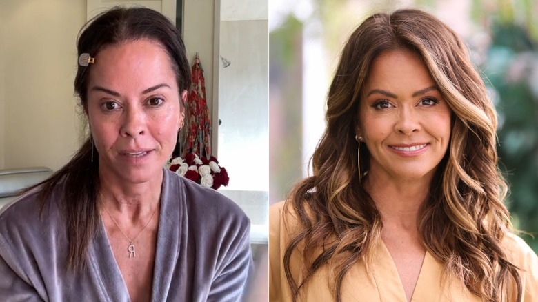 Split image of Brooke Burke without and with makeup