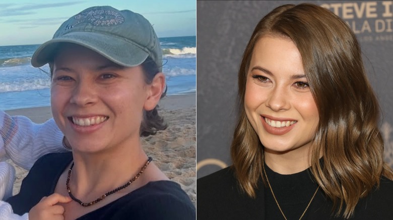 Split image of Bindi Irwin without and with makeup