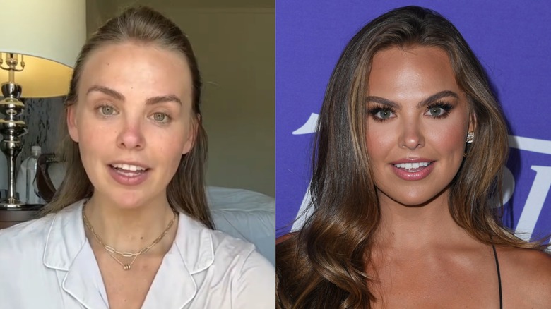 Split image of Hannah Brown without and with makeup