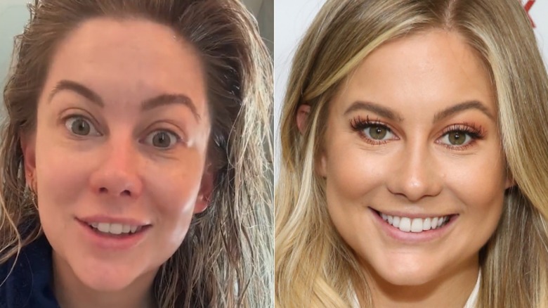 Split image of Shawn Johnson without and with makeup