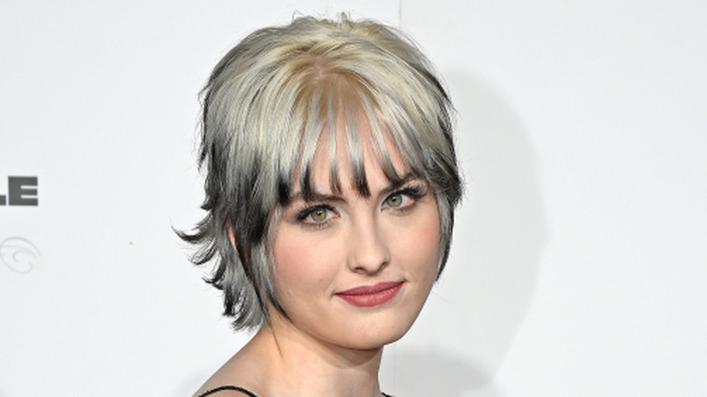 Dannielynn Birkhead with short, choppy white and black hair