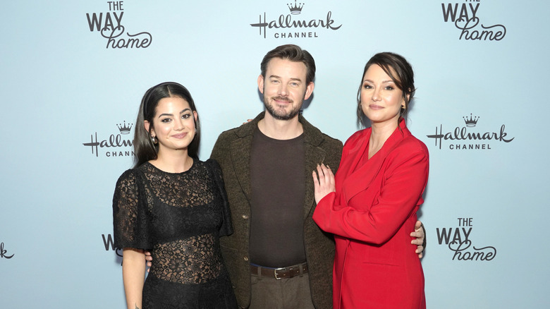 Chyler Leigh, Evan Williams, and Sadie Laflamme-Snow posing at a Hallmark event