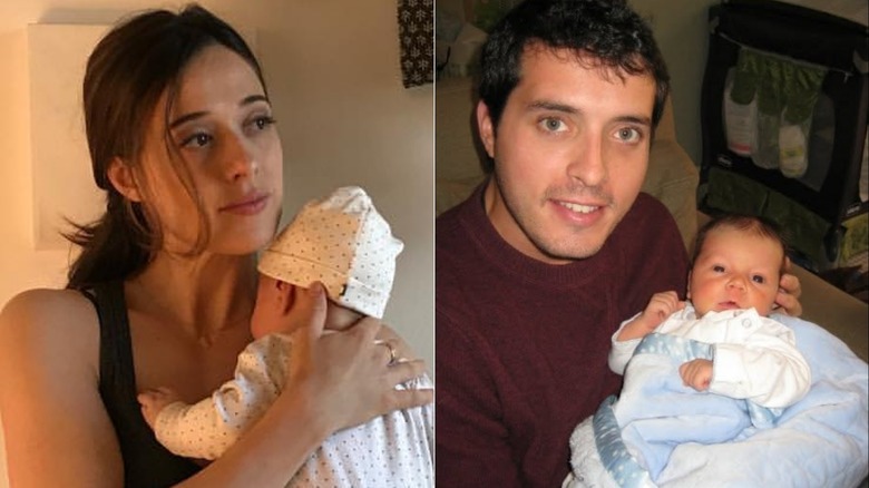 Split image of Marina Squerciati and Eli Kay-Oliphant each holding a baby.
