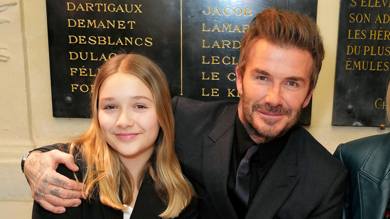 Harper and David Beckham at 2023 fashion event