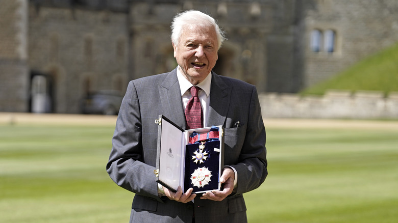 David Attenborough smiling with a medal