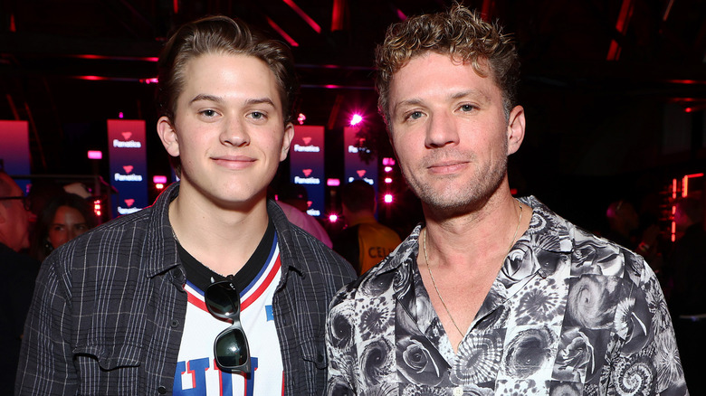 Deacon Phillippe smiling with dad Ryan Phillippe 