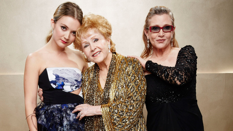 Billie Lourd, Debbie Reynolds, and Carrie Fisher pose during TNT's 21st Annual Screen Actors Guild Awards January 2015