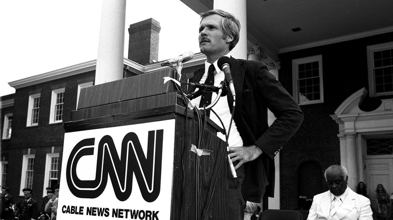 Ted Turner at the official CNN launch in 1980