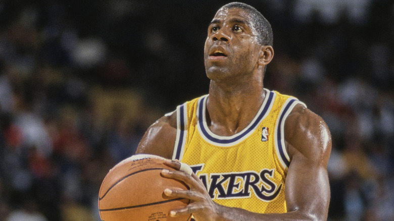 Magic Johnson playing for the Lakers