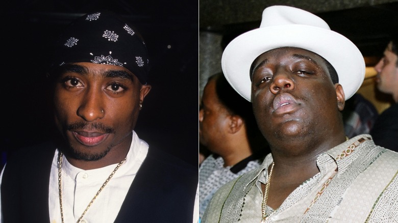 Split image of Tupac Shakur and The Notorious B.I.G