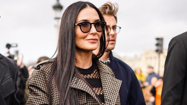 Demi Moore checkered coat
