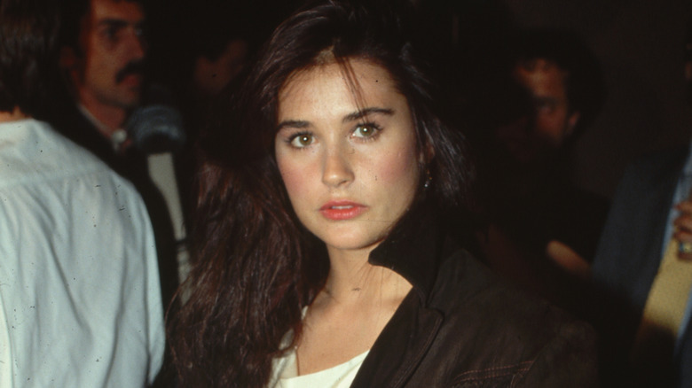 Demi Moore fringe brown leather jacket no makeup