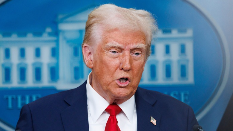 Donald Trump talking at a podium