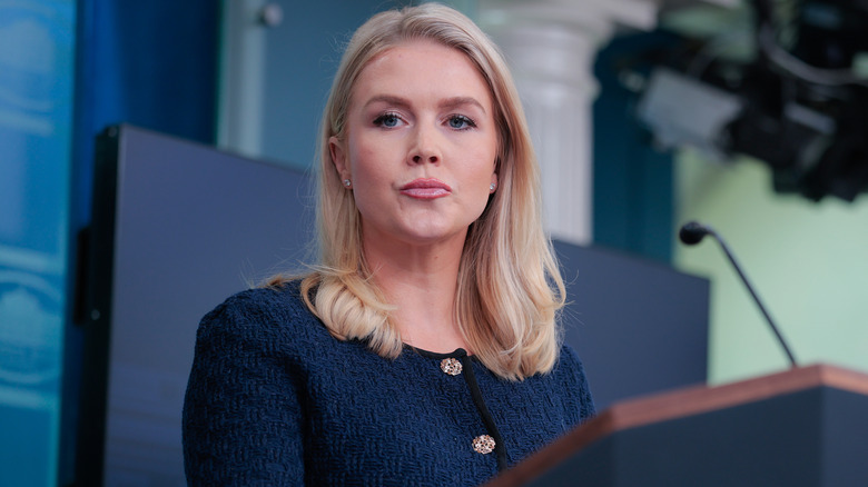 Karoline Leavitt listens to a question from a reporter during a press briefing on June 03, 2025 in Washington, DC
