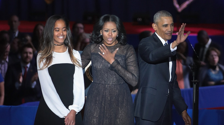 Malia and Michelle Obama during former President Barack Obama's farewell speech, January 2017