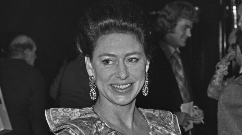 Black and white photo of Princess Margaret at a party