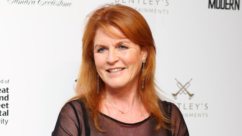 Closeup of Sarah Ferguson smiling at event