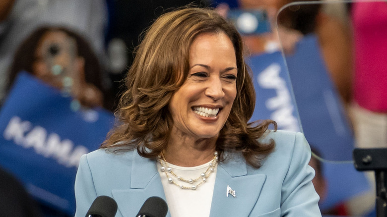 Kamala Harris giving a speech