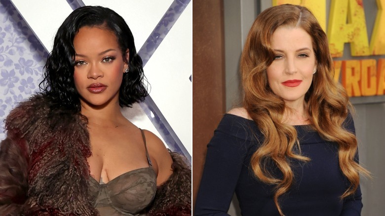 A split image of Lisa Marie Presley and Rihanna attending events