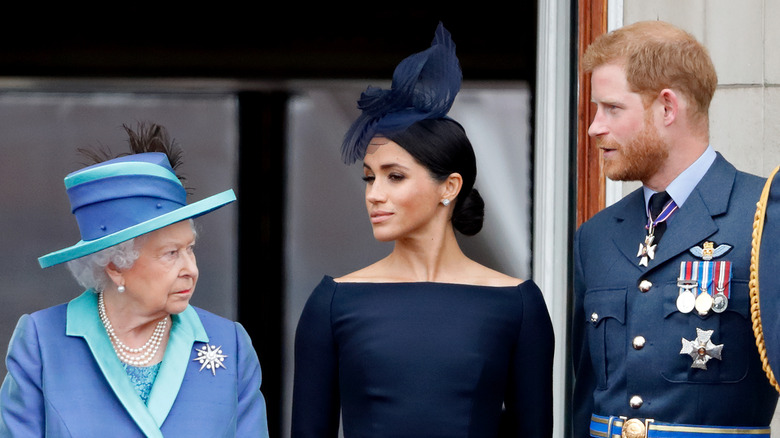 Prince Harry and Meghan Markle with Queen Elizabeth
