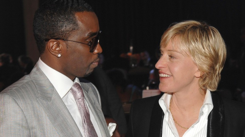 Ellen Degeneres smiling at Sean Combs