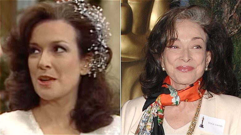 Split photo of Dixie Carter as Maggie Drummond and attending the Oscars in 2009