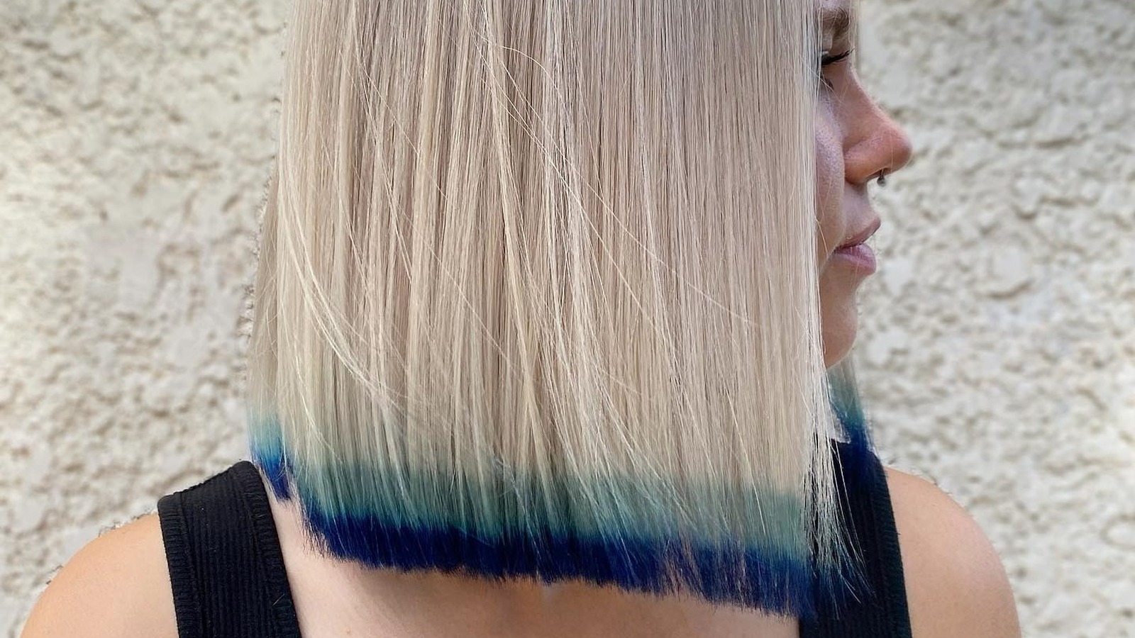 Image of DIY blunt cut long hair blunt dip dye