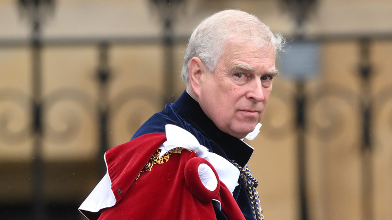 Andrew Mountbatten-Windsor glancing at the camera